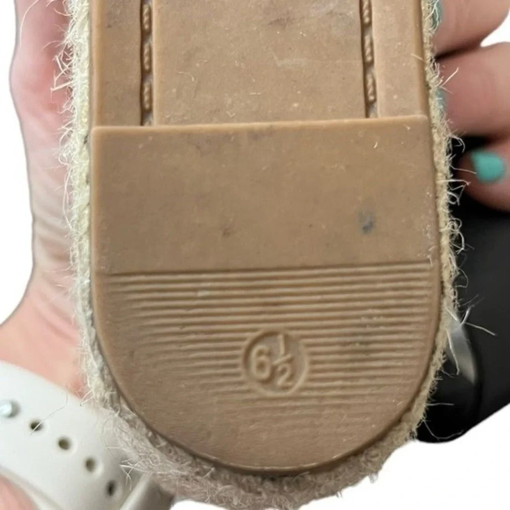Marc Fisher LTD Wedge Sandals Womens 6.5 Alenni Espadrille Black Leather Jute‎